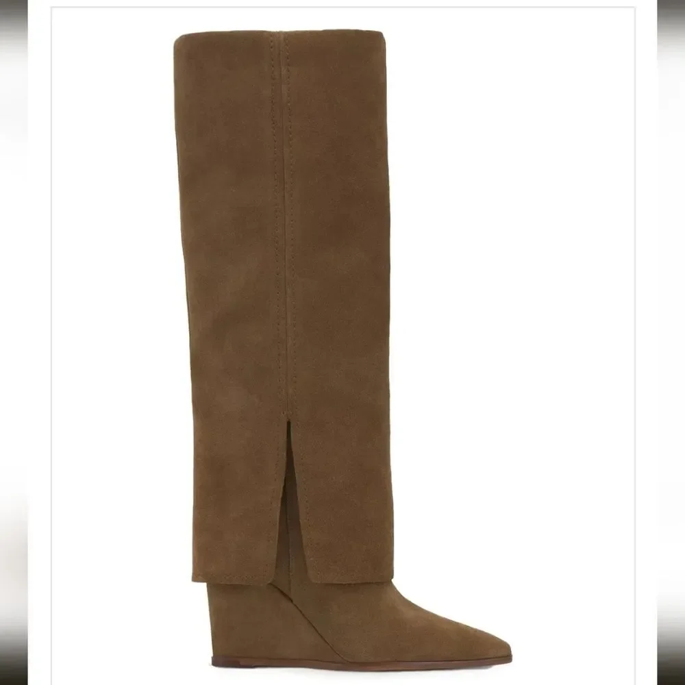 Vince Camuto Tibani Cuffed Tall Wedge Boot Nutmeg Verona 7M $249